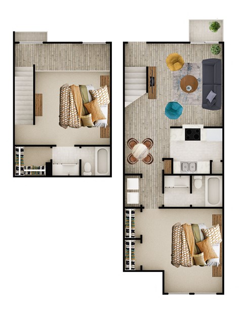 Floor plan for 2 beds, 2 baths, 1015 sqft